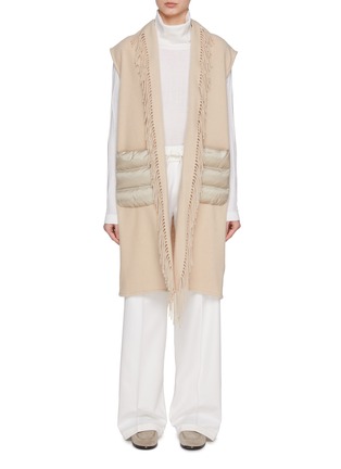 Main View - Click To Enlarge - HERNO - Puffer Pocket Fringed Wool Cashmere Gilet