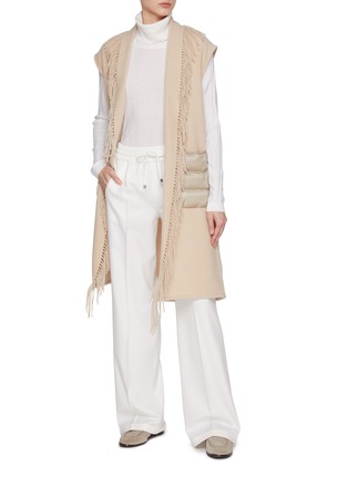 Figure View - Click To Enlarge - HERNO - Puffer Pocket Fringed Wool Cashmere Gilet