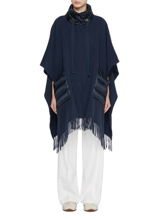 Main View - Click To Enlarge - HERNO - Puffer Pocket Fringed Cashmere Poncho