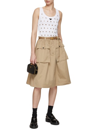 Figure View - Click To Enlarge - PRADA - Paperbag Flared Cotton Skirt