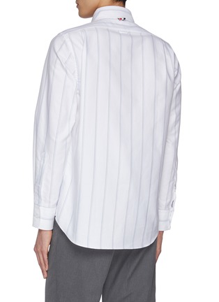 Back View - Click To Enlarge - THOM BROWNE  - Cotton Rose Embroidered Striped Oxford Shirt