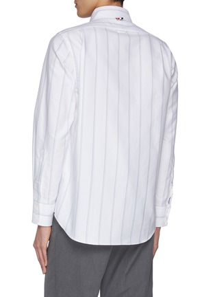 Back View - Click To Enlarge - THOM BROWNE - Cotton Rose Embroidered Striped Oxford Shirt