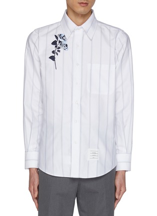 Main View - Click To Enlarge - THOM BROWNE - Cotton Rose Embroidered Striped Oxford Shirt