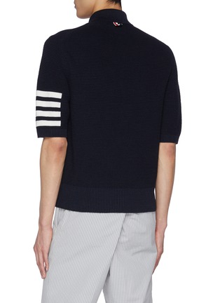 Back View - Click To Enlarge - THOM BROWNE  - Textured Four Bar Stripe Polo Shirt