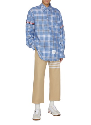 Figure View - Click To Enlarge - THOM BROWNE  - Oversized Chequered Linen T-Shirt