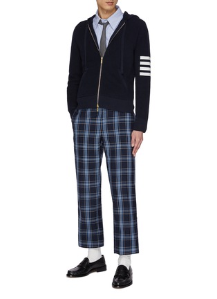 Figure View - Click To Enlarge - THOM BROWNE  - Textured Four Bar Stripe Zip Up Hoodie