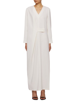 Main View - Click To Enlarge - KITON - Wrap Belt Wool Cady Maxi Dress