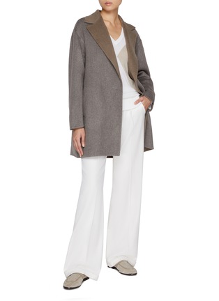 Figure View - Click To Enlarge - KITON - Peak Lapel Contrast Cashmere Cardigan Coat