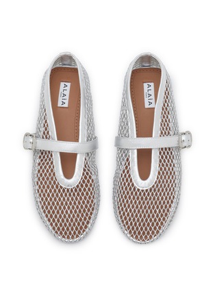 Detail View - Click To Enlarge - ALAÏA - Fishnet Leather Ballerina Flats