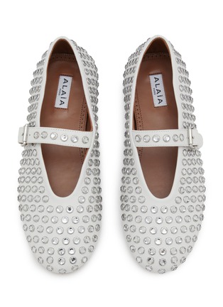 Detail View - Click To Enlarge - ALAÏA - Strass Embellished Leather Ballerina Flats