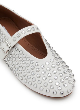 Detail View - Click To Enlarge - ALAÏA - Strass Embellished Leather Ballerina Flats