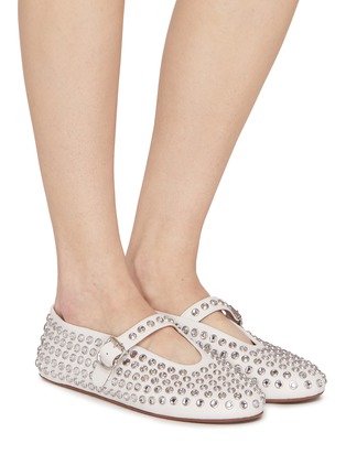 Figure View - Click To Enlarge - ALAÏA - Strass Embellished Leather Ballerina Flats