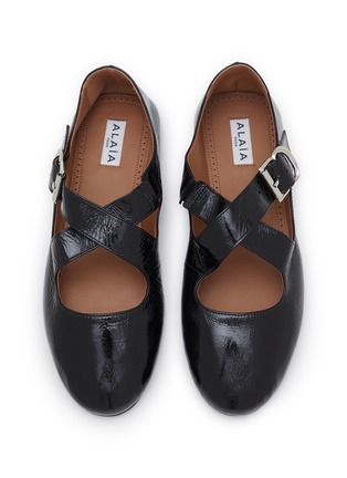 Detail View - Click To Enlarge - ALAÏA - Criss Cross Patent Leather Ballerina Flats