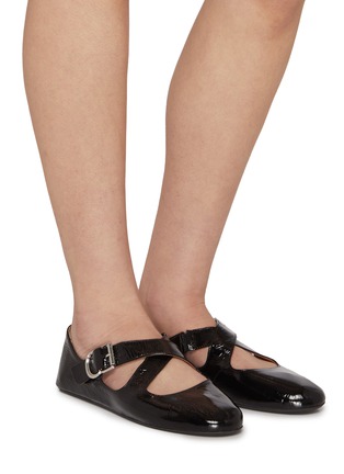 Figure View - Click To Enlarge - ALAÏA - Criss Cross Patent Leather Ballerina Flats