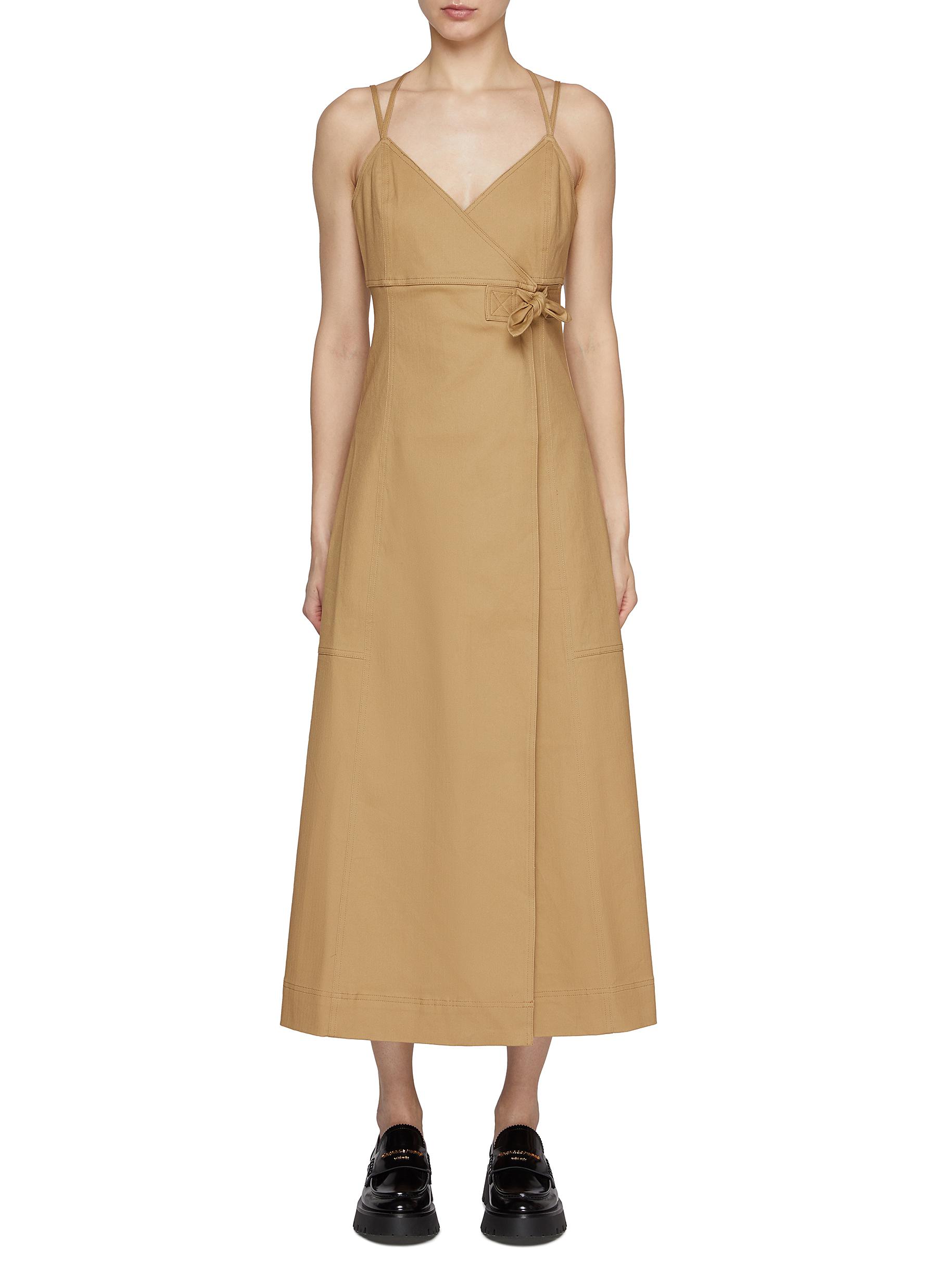 GANNI Herringbone Canvas Strap Long Dress Women Lane Crawford