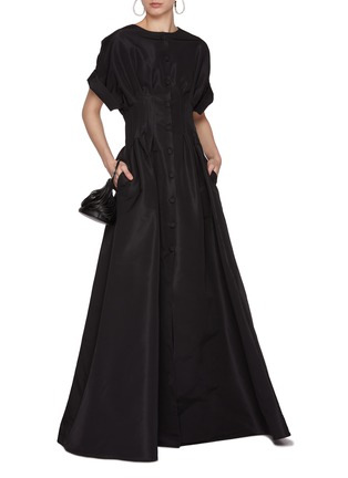 Figure View - Click To Enlarge - CAROLINA HERRERA - Cuffed Sleeves Button Front Silk Gown