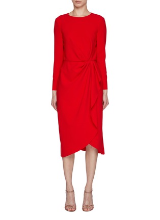 Main View - Click To Enlarge - CAROLINA HERRERA - Crewneck Side Drape Midi Dress