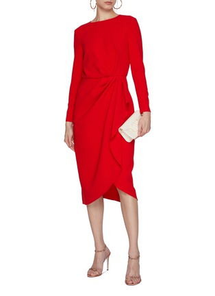 Figure View - Click To Enlarge - CAROLINA HERRERA - Crewneck Side Drape Midi Dress