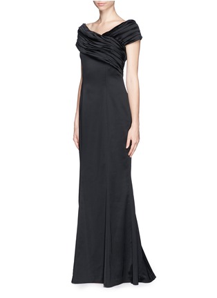 Figure View - Click To Enlarge - ST. JOHN - Ruche shoulder sateen mermaid gown