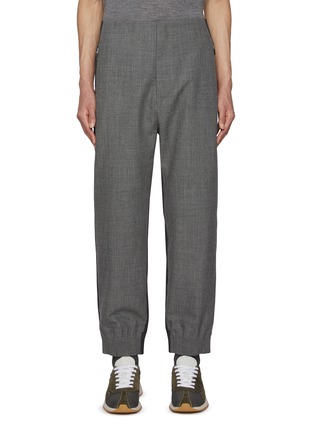 THOM BROWNE | Two Tone Ribbed Cuff Wool Tapered Pants