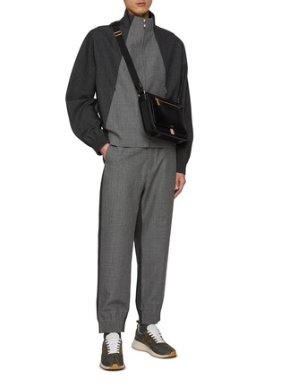 Figure View - Click To Enlarge - THOM BROWNE  - Two Tone Ribbed Cuff Wool Tapered Pants