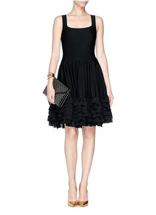 Detail View - Click To Enlarge - ALEXANDER MCQUEEN - Layer ruffle hem stretch knit pouf dress