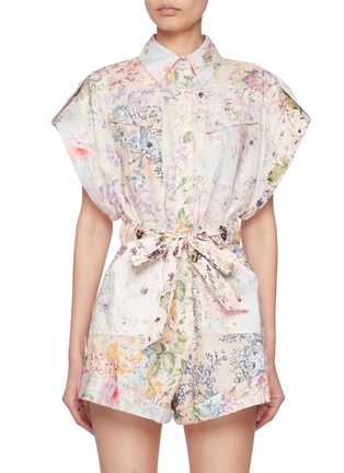 Main View - Click To Enlarge - ZIMMERMANN - Halliday Cuffed Cap Sleeve Linen Romper