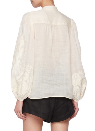 Back View - Click To Enlarge - ZIMMERMANN - Mandarin Collar Embroidery Linen Blouse