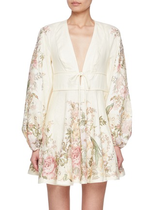 Main View - Click To Enlarge - ZIMMERMANN - Waverly Plunge Linen Mini Dress