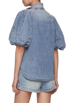 Back View - Click To Enlarge - ZIMMERMANN - Neck Tie Lantern Sleeve Cotton Shirt