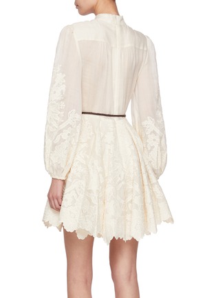 Back View - Click To Enlarge - ZIMMERMANN - Ottie Embroidered Linen Mini Dress