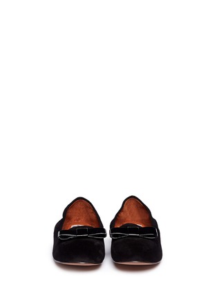 Figure View - Click To Enlarge - LANVIN - Patent leather bow suede slip-ons
