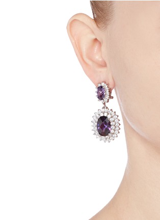 Figure View - Click To Enlarge - CZ BY KENNETH JAY LANE - Oval cubic zirconia floral drop earrings