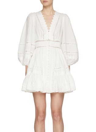 Main View - Click To Enlarge - ZIMMERMANN - Pop Trimmed Linen Mini Dress