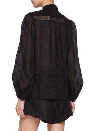 Back View - Click To Enlarge - ZIMMERMANN - Halliday Mandarin Collar Lace Trim Cotton Shirt