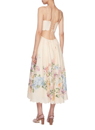 Back View - Click To Enlarge - ZIMMERMANN - Halliday Scallop Linen Midi Dress