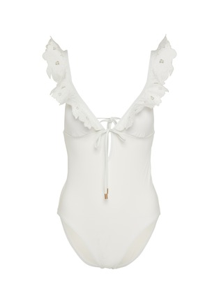 Main View - Click To Enlarge - ZIMMERMANN - Embroidered Frill Swimsuit