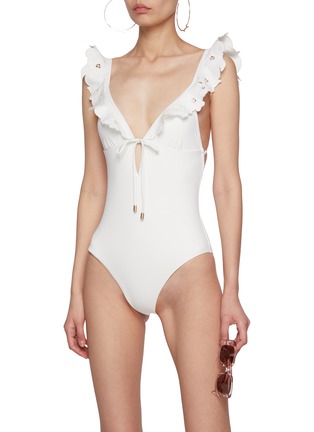 Figure View - Click To Enlarge - ZIMMERMANN - Embroidered Frill Swimsuit