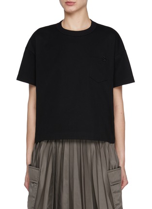Main View - Click To Enlarge - SACAI - Embroidered Pocket Side Split Cotton T-Shirt