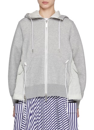 Main View - Click To Enlarge - SACAI - Sponge Sweat Nylon Twill Hybrid Hoodie