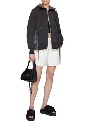 Figure View - Click To Enlarge - SACAI - Sponge Sweat Nylon Twill Hybrid Hoodie