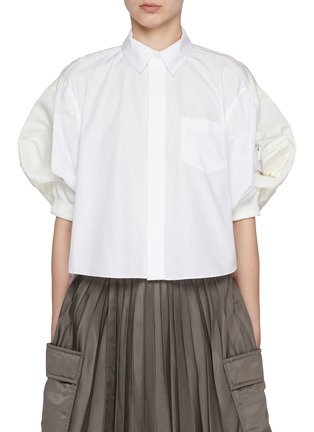 Main View - Click To Enlarge - SACAI - Cotton Poplin Nylon Twill Puff Sleeve Shirt