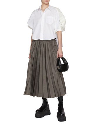 Figure View - Click To Enlarge - SACAI - Cotton Poplin Nylon Twill Puff Sleeve Shirt