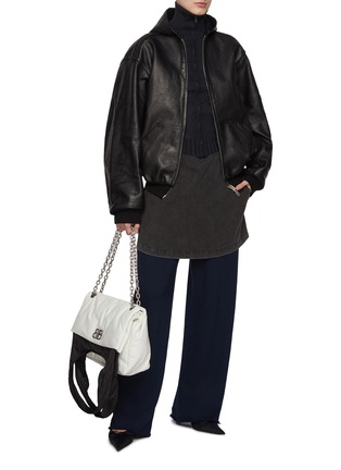 Figure View - Click To Enlarge - BALENCIAGA - Lined Leather Zip Up Hoodie