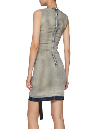 Back View - Click To Enlarge - RICK OWENS DRKSHDW - Waxed Denim Spintered Mini Dress