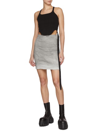 Figure View - Click To Enlarge - RICK OWENS DRKSHDW - Waxed Light Wash Denim Mini Skirt