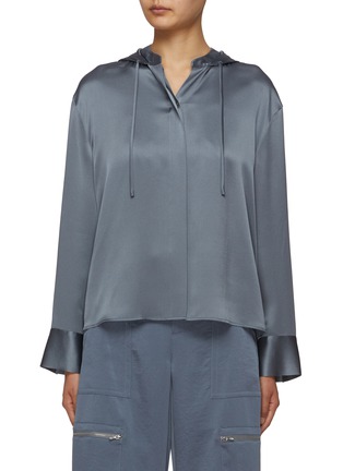 Main View - Click To Enlarge - VINCE - Mandarin Collar Hooded Silk Top