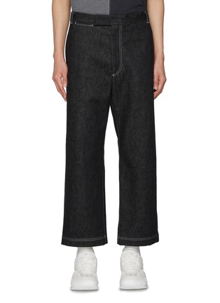 Main View - Click To Enlarge - THOM BROWNE - Cropped Dark Wash Cotton Wide Leg Jeans