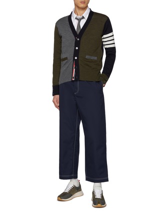 Figure View - Click To Enlarge - THOM BROWNE - Cropped Dark Wash Wide Leg Pants