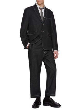 Figure View - Click To Enlarge - THOM BROWNE - Unconstructed Dark Wash Denim Blazer